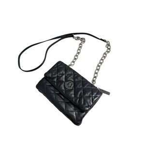 Authentic Moncler Black Quilted Leather Crossbody Bag Silver Chain Flap Bag